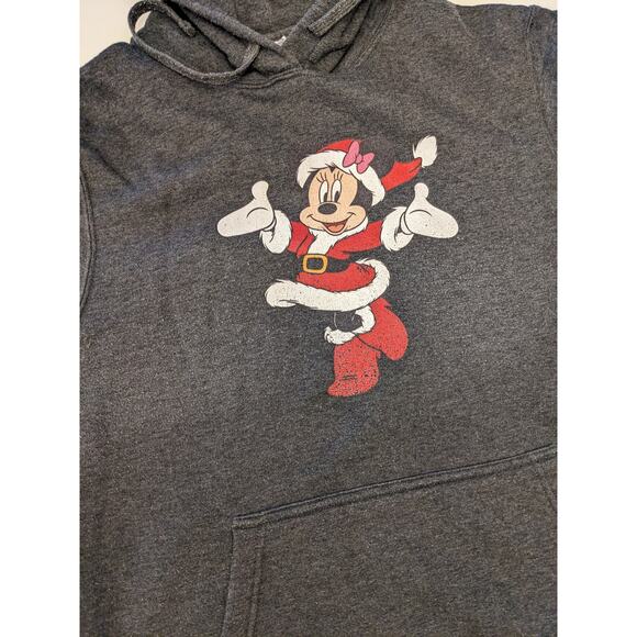 Disney Minnie Mouse Christmas Hoodie Sweatshirt Medium Gray Pullover Pockets - Picture 7 of 8
